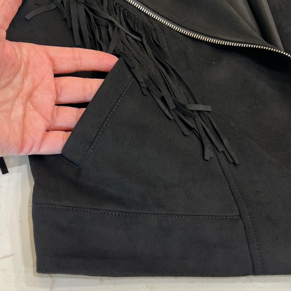 Zara Black Fringe Faux Suede Moto Jacket Cropped Western - Picture 3 of 8